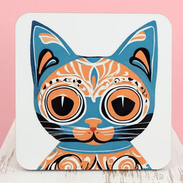 TwoAcreTees.com Mexico Style Blue Cat Square Coaster 