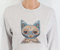 Mexico Style Blue Cat Ash Gray Long Sleeve Shirt