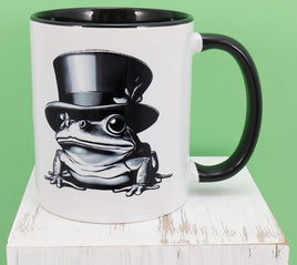 TwoAcreTees.com Milo The Spiffy Frog Black Handle Mug