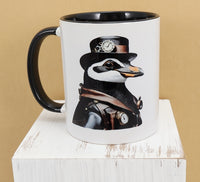 Newman The Steampunk Penguin Black Handle Mug