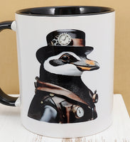 Newman The Steampunk Penguin Black Handle Mug