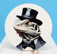 TwoAcreTees.com Newton The Fancy Bearded Dragon Round Coaster