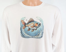 TwoAcreTees.com Orange & Blue Fish Crisp White Long Sleeve Shirt