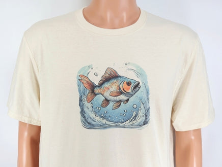 TwoAcreTees.com Orange & Blue Fish Vanilla Cream T-Shirt