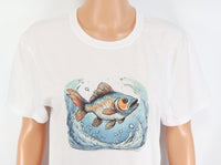 TwoAcreTees.com Orange & Blue Fish Crisp White T-Shirt