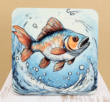 TwoAcreTees.com Orange & Blue Fish Square Coaster