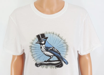 TwoAcreTees.com Otis The Blue Jay Crisp White T-Shirt 