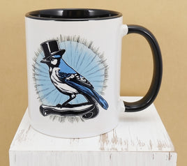 Otis The Snazzy Blue Jay Black Handle Mug