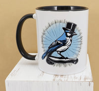 Otis The Snazzy Blue Jay Black Handle Mug