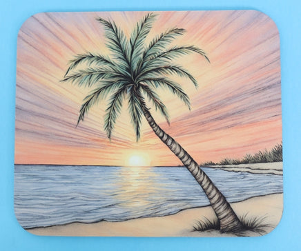 TwoAcreTees.com Palm Tree With A Colorful Sunset Mouse Pad