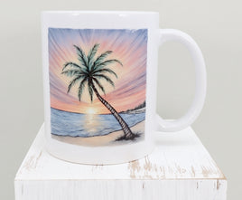 TwoAcreTees.com Palm Tree With A Colorful Sunset White Mug