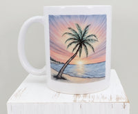 Palm Tree With A Colorful Sunset White Mug