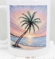 Palm Tree With A Colorful Sunset White Mug