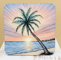 TwoAcreTees.com Palm Tree With A Colorful Sunset Square Coaster