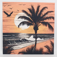 TwoAcreTees.com Palm Tree By Ocean At Dusk Silhoutte Textured Print