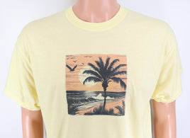 Palm Tree By The Ocean At Dusk Silhoutte Pastel Lemon T-Shirt
