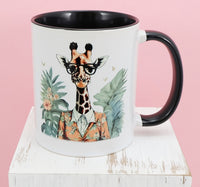 TwoAcreTees.com Penelope The Intellectual Giraffe Black Handle Mug