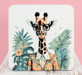 TwoAcreTees.com Penelope The Intellectual Giraffe Square Coaster