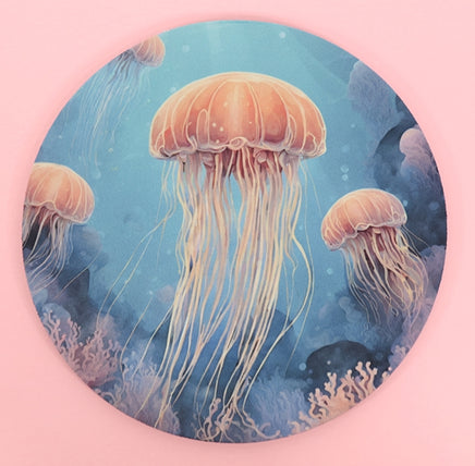 TwoAcreTees.com School Of Pink Jellyfish Round Mouse Pad