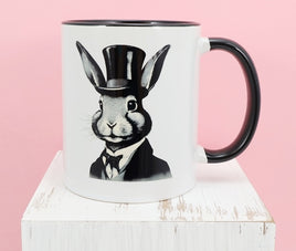 TwoAcreTees.com Presley The Proper Rabbit Black Handle Mug