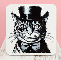 Preston The Noble Cat ~ Black ~ Square Coaster