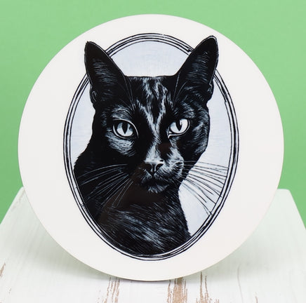 TwoAcreTees.com Priscilla The Black Cat Round Coaster