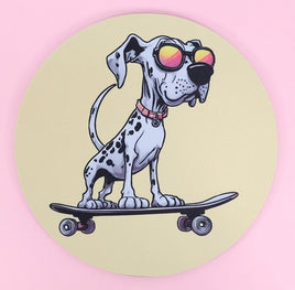 TwoAcreTees.com Quincy The Skateboarding Dalmation Round Mouse Pad