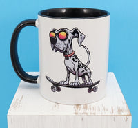 Quincy The Skateboarding Dalmation Black Handle Mug