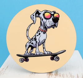 TwoAcreTees.com Quincy The Skateboarding Dalmation Round Coaster