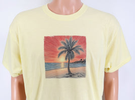 TwoAcreTees.com Palm Tree With A Red Sunset Pastel Lemon T-Shirt