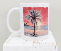 Palm Tree With A Red Sunset White Mug