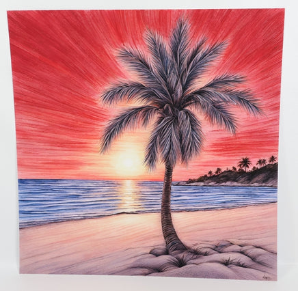 TwoAcreTees.com Palm Tree With A Red Sunset Textured Print