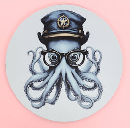 TwoAcreTees.com Captain Reginald Octopus Round Mouse Pad