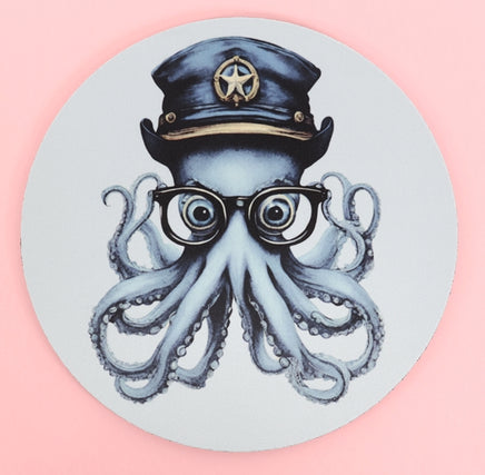 TwoAcreTees.com Captain Reginald Octopus Round Mouse Pad