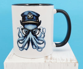 TwoAcreTees.com Captain Reginald Octopus Black Handle Mug