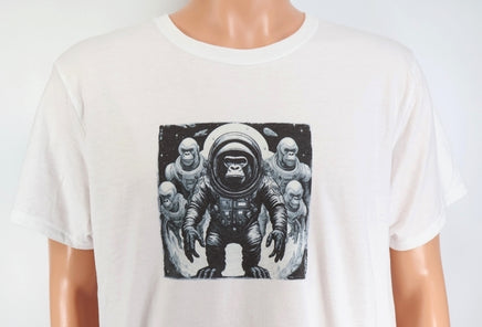 TwoAcreTees.com Roland The Astronaut Gorilla Crisp White T-Shirt