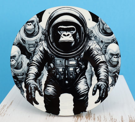 TwoAcreTees.com Roland The Astronaut Gorilla Round Coaster