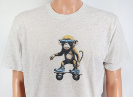 TwoAcreTees.com Reuben The Skateboarding Monkey Light Granite T-Shirt