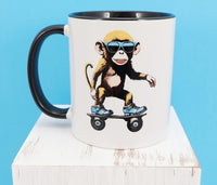 Reuben The Skateboarding Monkey Black Handle Mug