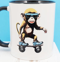 Reuben The Skateboarding Monkey Black Handle Mug