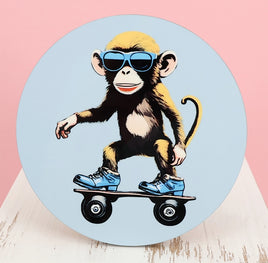 TwoAcreTees.com Reuben The Skateboarding Monkey Round Coaster