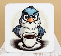 TwoAcreTees.com Rudy The Angry Coffee Bird Square Coaster