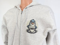 TwoAcreTees.com Rudy The Angry Coffee Bird Ash Gray Zipper Hoodie