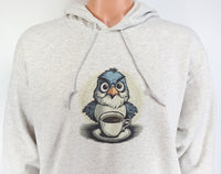 TwoAcreTees.com Rudy The Angry Coffee Bird Ash Gray Pullover Hoodie