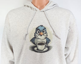 TwoAcreTees.com Rudy The Angry Coffee Bird Ash Gray Pullover Hoodie