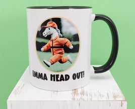 TwoAcreTees.com Rusty The Running Stuffed Horse Black Handle Mug 