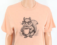 TwoAcreTees.com Sammy The Coffee Loving Squirrel Peach Cobbler T-Shirt