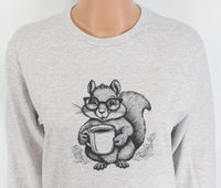 TwoAcreTees.com Sammy The Coffee Loving Squirrel Ash Gray Long Sleeve Shirt