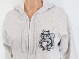 TwoAcreTees.com Sammy The Coffee Loving Squirrel Ash Gray Zipper Hoodie