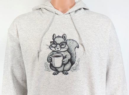 TwoAcreTees.com Sammy The Coffee Loving Squirrel Ash Gray Pullover Hoodie